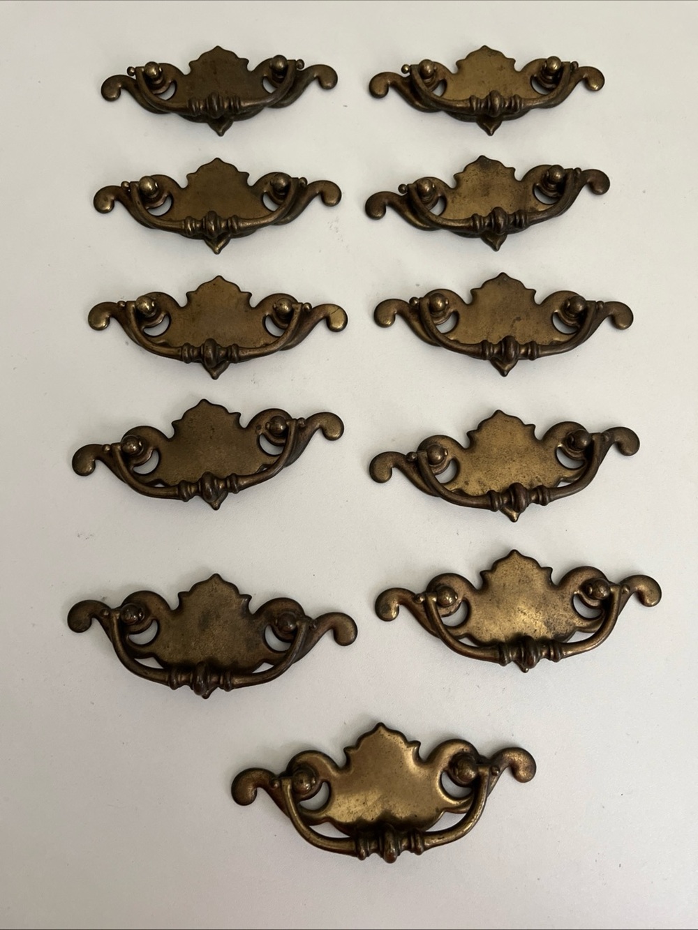 Vintage Brass Bronze Plate Batwing Drawer Pulls Chippendale Style Med Lot of 11